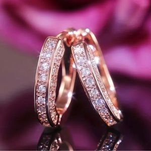 NEW Elegant Rose Gold Sparking U shape Hoop Earrings